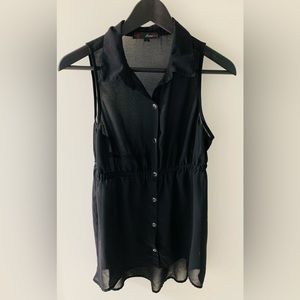 Sheer hi-lo black tank top